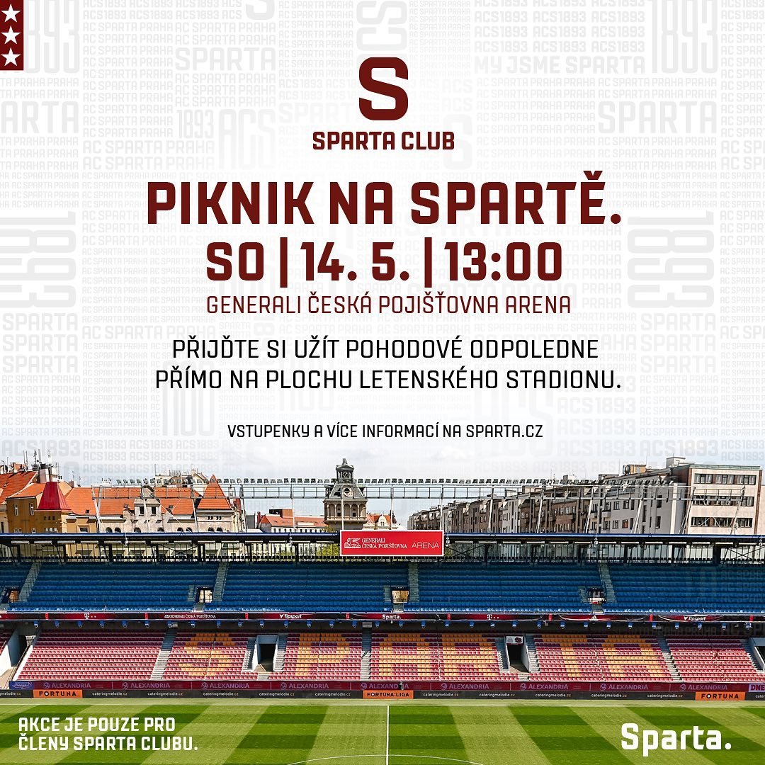 ?️ PIKNIK | Proč chodit do parku, když si můžete udělat piknik přímo na ploše našeho stadionu! Akce pro členy Sparta Clubu se uskuteční v sobotu 14. května od 13 do 16 hodin. Veškeré informace najdete v článku na webu Sparta.cz. #acsparta